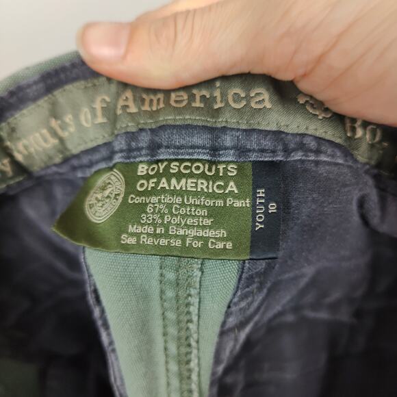 Boy Scouts of America Convertible Hiking Pants Boys 10 Green Shorts Adjustable - Picture 9 of 11
